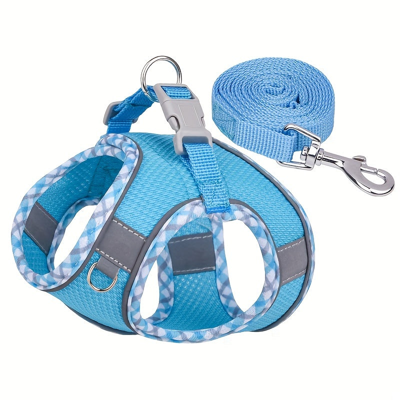 Breathable pet harness with leash, perfect for easy walks.