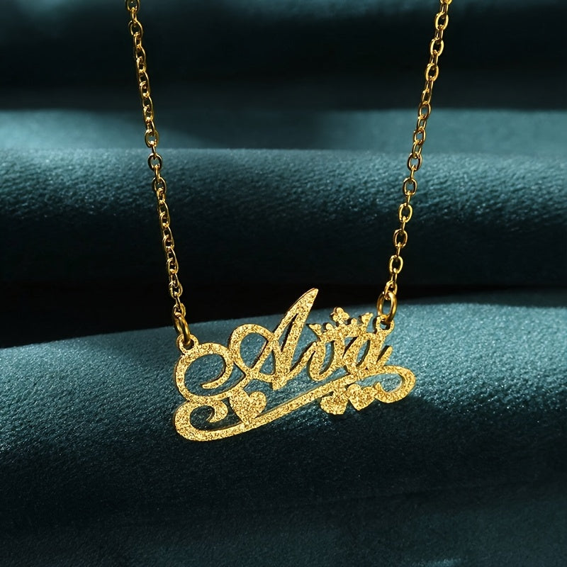 Personalized Crown Name Necklace in 14K Gold Plating, Elegant Glitter Design, High-Quality 316L Stainless Steel, Perfect Jewelry for Birthdays and Christmas, Women's Letter Pendant with Bow Detail, Suitable for All Seasons