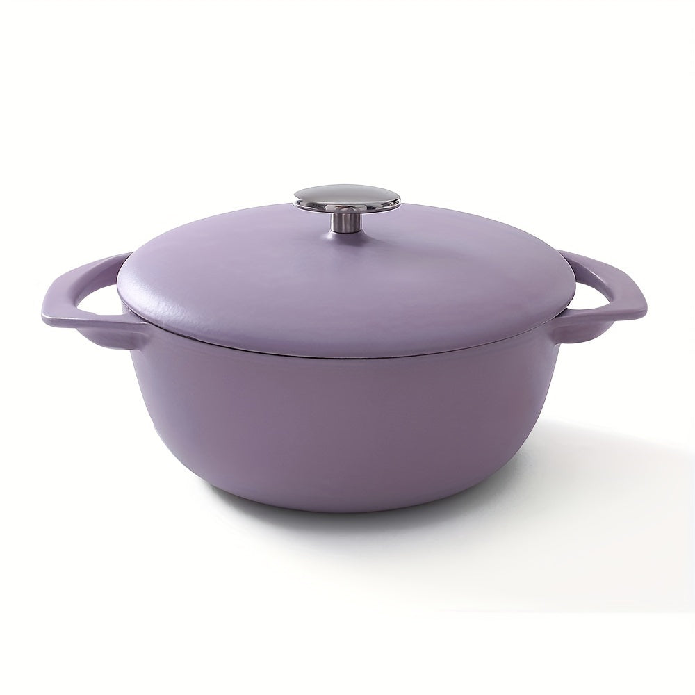 Enameled Cast Iron Covered Dutch Oven with Dual Handle, Non-Stick Round Enamel Coating - Essential Kitchen Cookware, Perfect Gift for Family Members