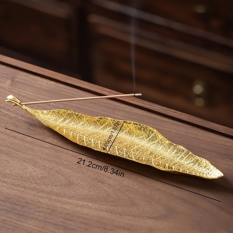 Bodhi Leaf Metal Incense Holder: Elegant unscented stick burner for home fragrance and decor.