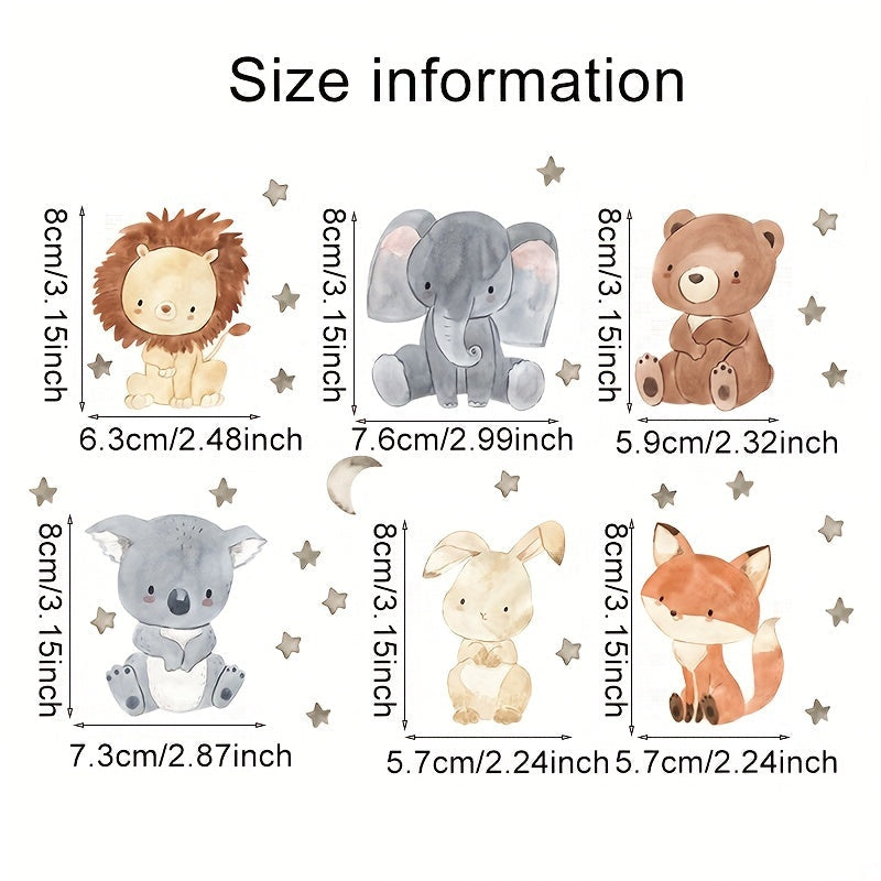 Decorate your room with 12 adorable cartoon animal switch stickers featuring lions, elephants, and rabbits. These bohemian wall stickers are perfect for adding a touch of cuteness to your space. They can be used on windows, doors, or any smooth surface