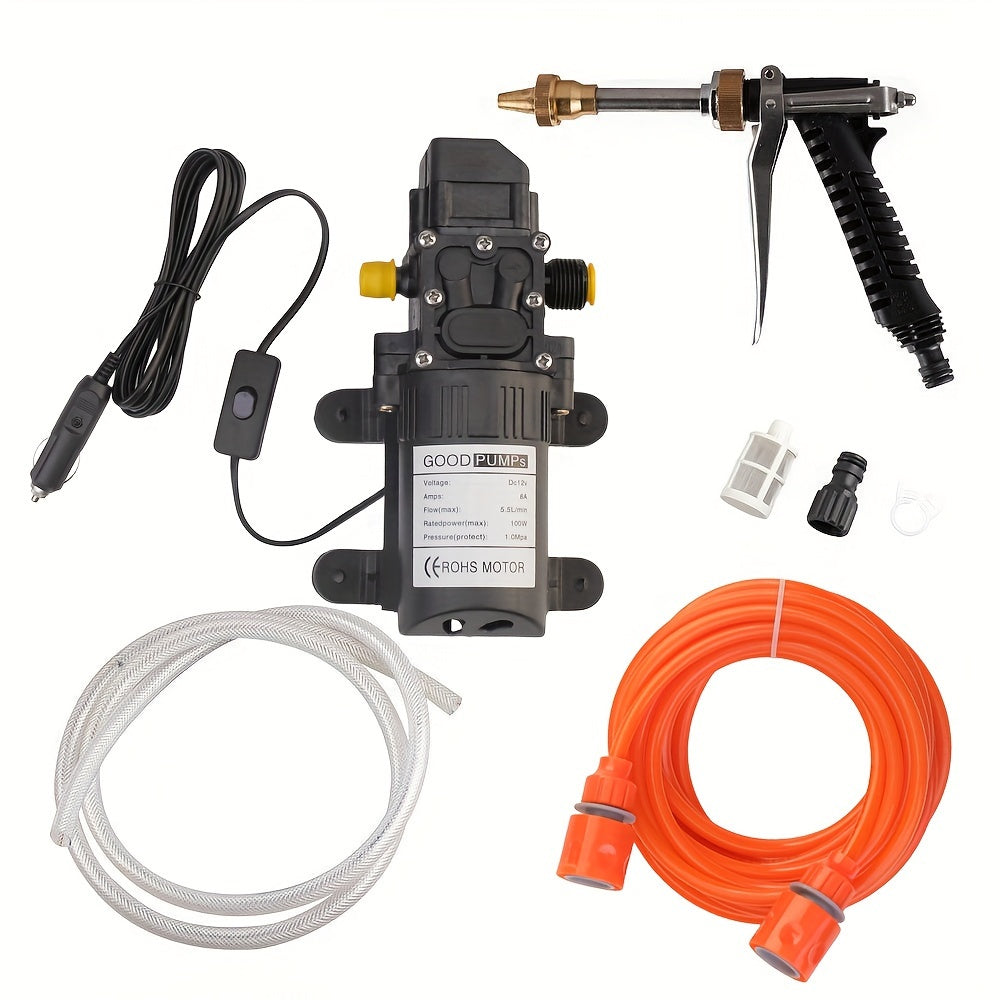 Easy-Connect, Powerful 12V Portable Electric Pressure Washer Kit- 70W, 160 PSI with 7.01m Hose & Car Plug Interface for Cleaning Home, Car, and Garden