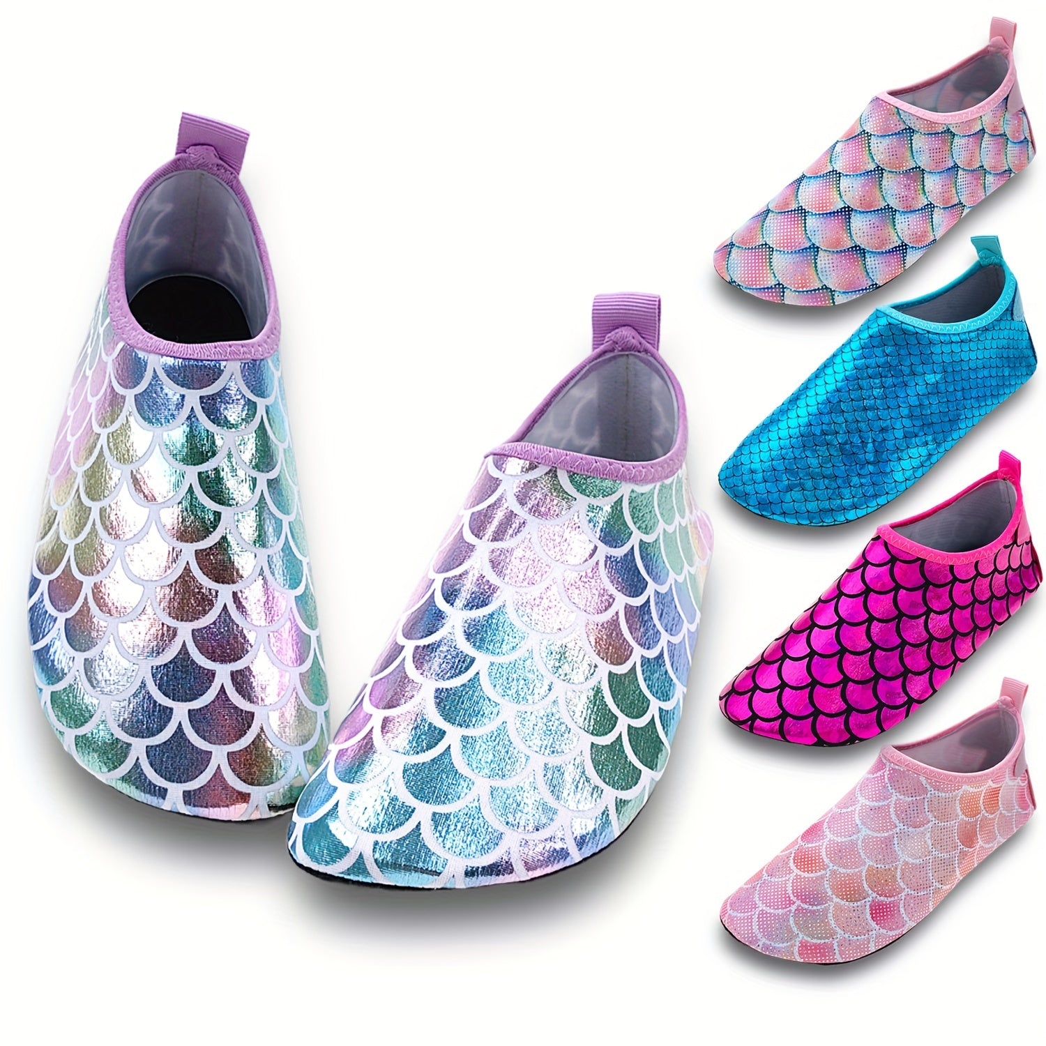 Girls' Mermaid Scale Aqua Socks - Slip-On Footwear for Beach, Pool & Outdoor Activities