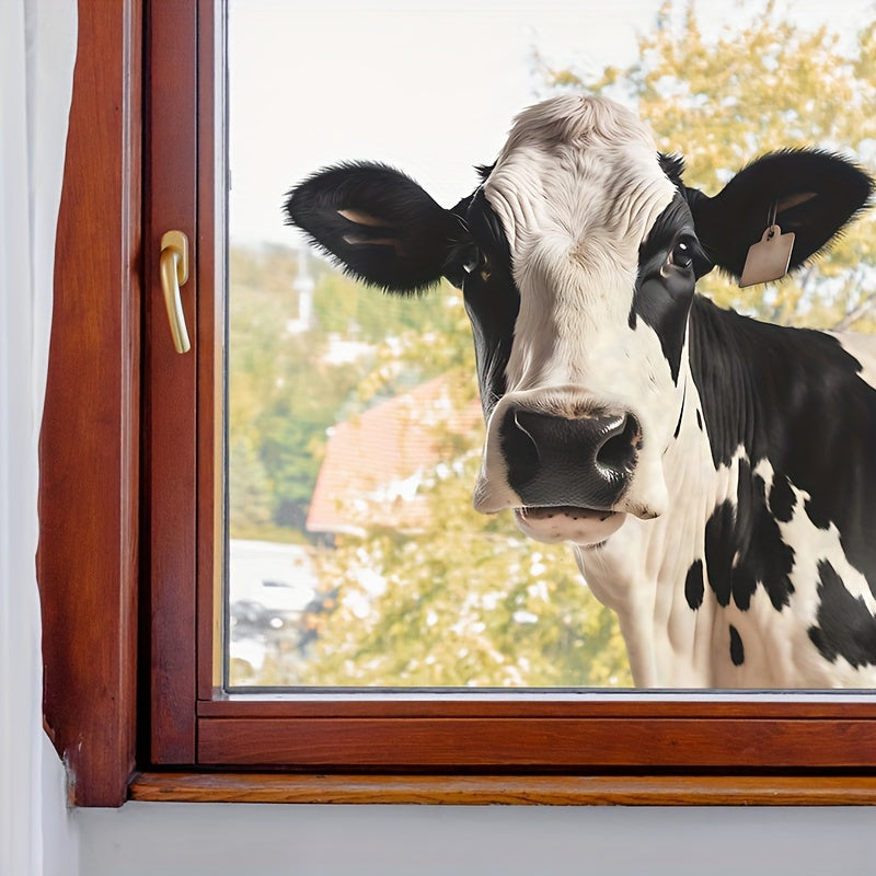 Stylish Black & White Cow Print Window Cling - Water-resistant, Easy-to-apply Animal Sticker for Living Room, Kitchen, and Home Decoration