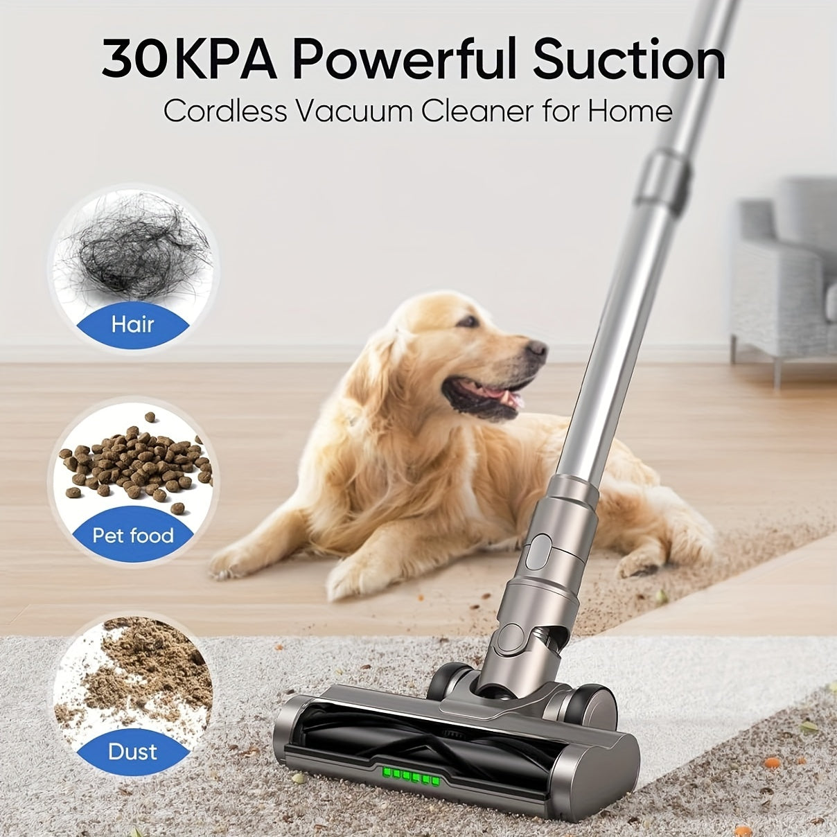 TD1 Mate is a cordless vacuum cleaner with LED display, 30Kpa suction power, anti-tangle brush, ideal for pet hair, carpets, and hard floors.