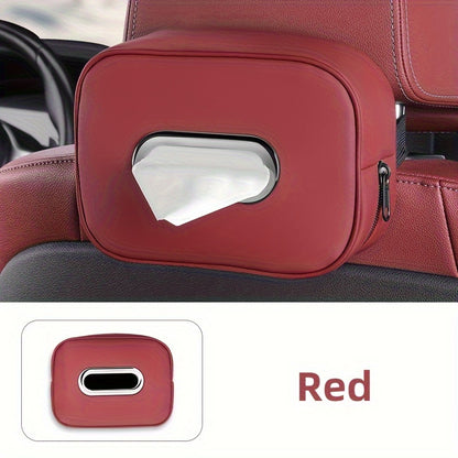 1pc PU Leather Car Tissue Box Holder - Multi-functional storage organizer for vehicle interior.