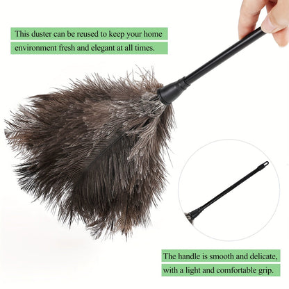 Set of 3 Ostrich Feather Dusters with Stylish Black Handles, Versatile Dusting Brushes for Every Room and Surface, Effortless Cleaning without the Need for Electricity or Batteries