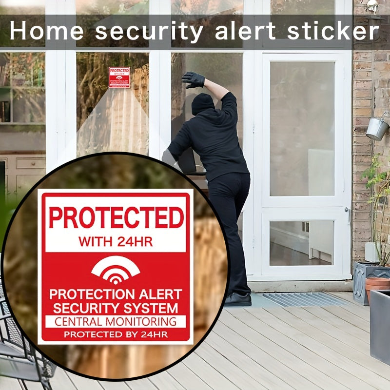 Top Pick: Set of 4 Home Security Alarm Stickers - Matte Vinyl Decals for Windows & Doors, Self-Adhesive, Reusable, Rectangular Shape