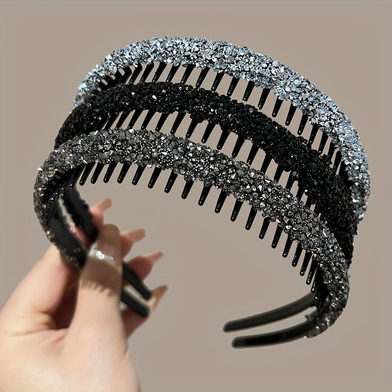 3-piece rhinestone hair grips set with anti-slip headband for styling.