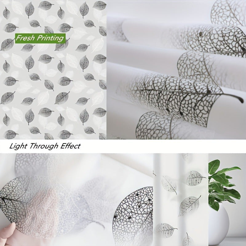 Leaf pattern shower curtain with metal grommets, easy to clean, includes hooks, ideal for bathroom decor and gift-giving.