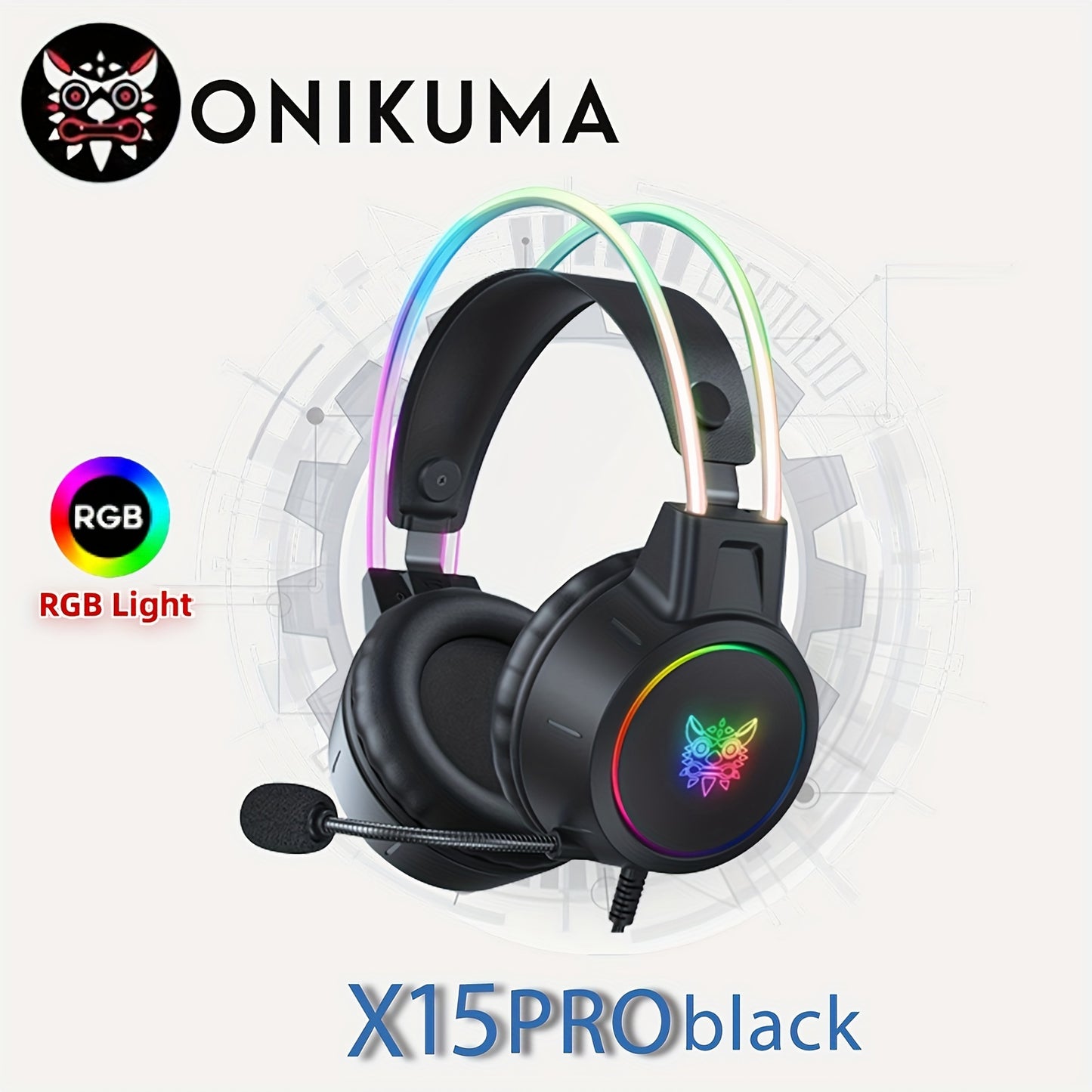 ONIKUMA RGB Gaming Headset with Noise Cancellation, High-Quality Sound, Detachable Mic, Black Anime-Themed Design, USB Powered, Surround Sound, Volume Control, Wired for PC and Laptop.