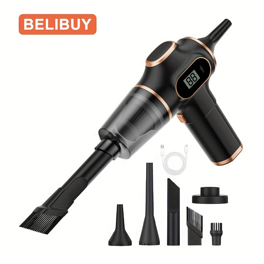 BELIBUY Cordless Handheld Vacuum Cleaner features high power USB rechargeability, extended battery life, and a multi-function design for versatile cleaning in both the home and car. Ideal for removing pet hair, dust, and debris, this vacuum includes an