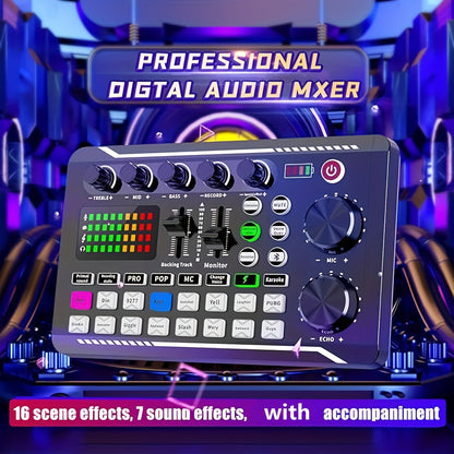 ROMOSON Professional Audio Mixer USB zaryadlash, DJ effektlari va ovoz o'zgartiruvchi, PC/Smartfon mosligi, ≤36V litiy batareyasi bilan