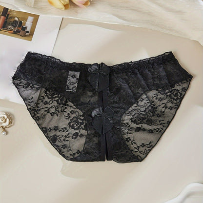 Sexy and alluring open-crotch women's underwear with bowknot lace, no need to remove for a super sexy night look.