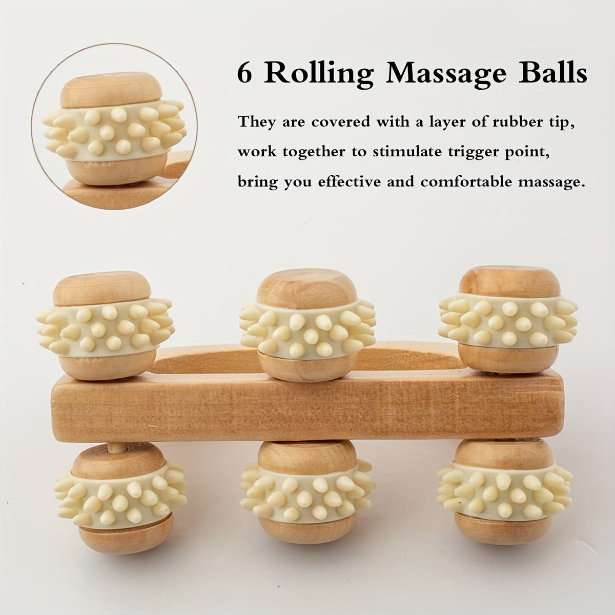 Non-electric wooden back massager with 6 rolling balls - unscented and no batteries required.