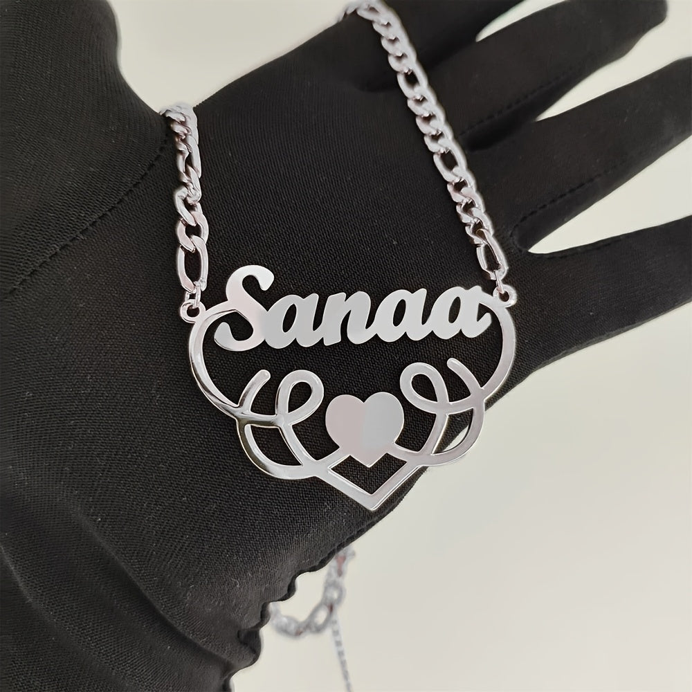 Chic Personalized Heart Necklace - Custom Stainless Steel Pendant, Ideal for Everyday Wear & Dressing up - Women's Fashion Accessory with Feagaro Chain, Pendant