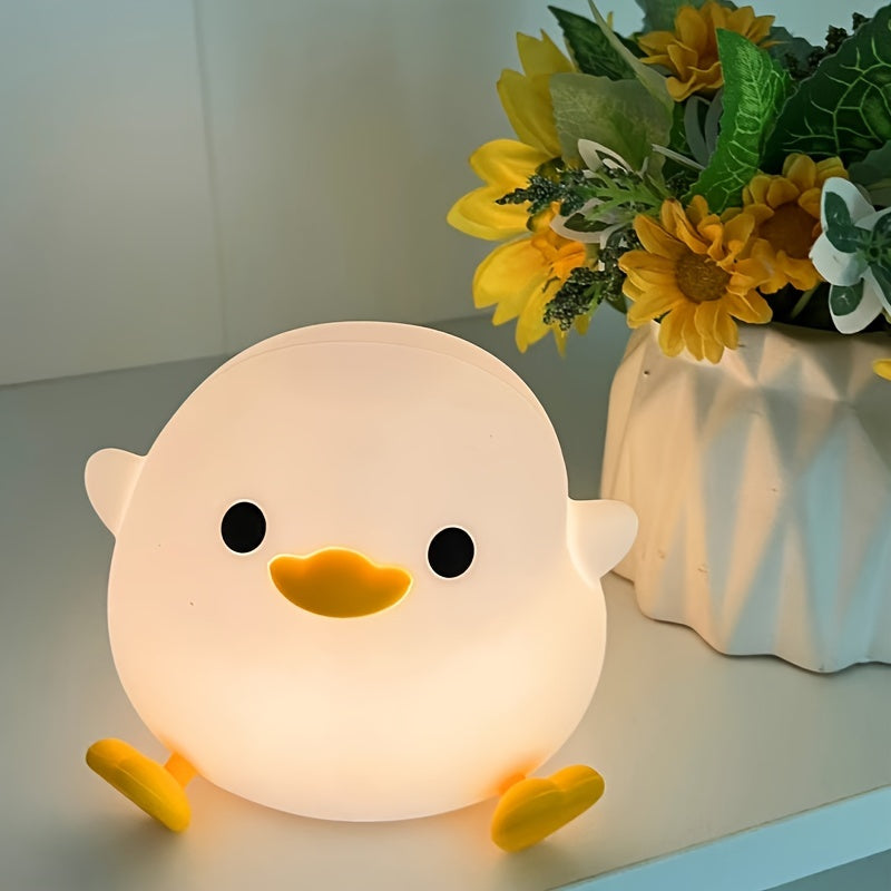 Charming Duck LED tun lampasi, silikon tanali, USB orqali zaryadlanadigan, yotoqxona uchun timer bilan