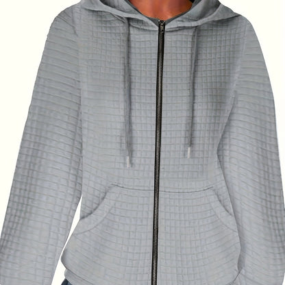 Stylish plus size women's hoodie with zipper made of polyester and elastane blend, perfect for all seasons with no fading or shrinking.