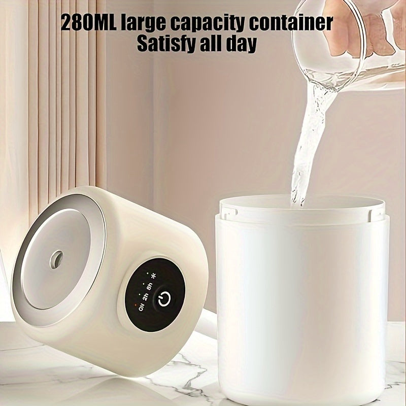 USB powered quiet humidifier for bedroom with 280ml capacity, adjustable lamp, versatile for home and office use.