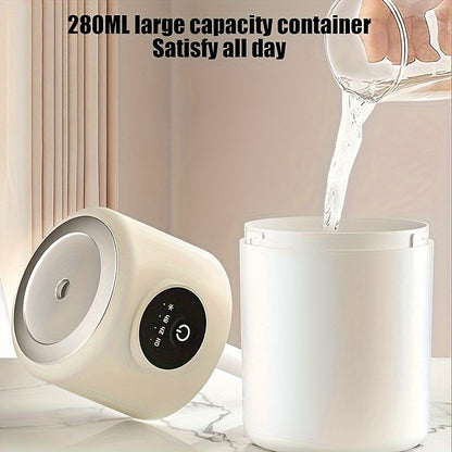 USB powered quiet humidifier for bedroom with 280ml capacity, adjustable lamp, versatile for home and office use.