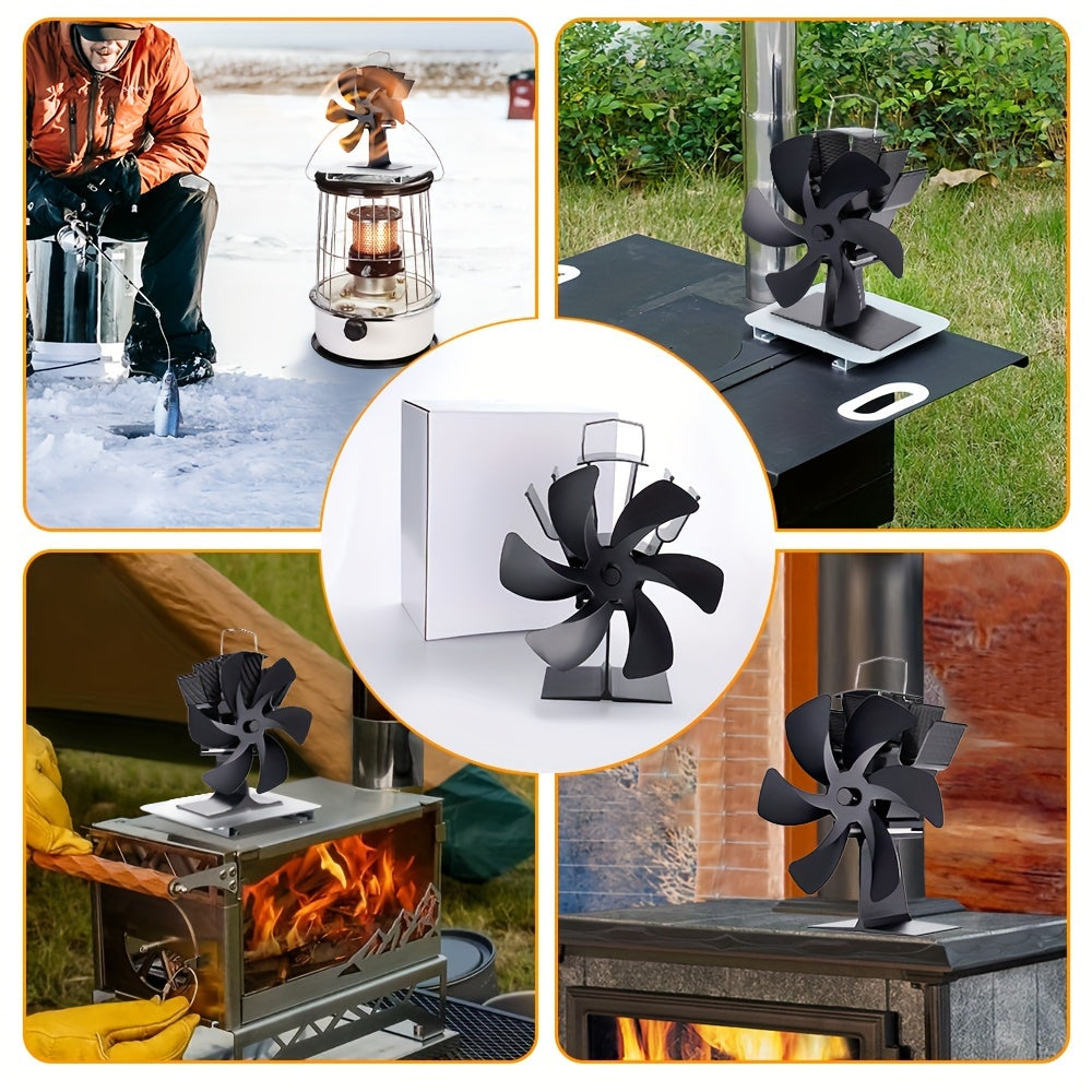 Portable Non-Electric EcoPulse Aluminum 6-Blade Fireplace Fan for Indoor/Outdoor Use - Silent Operation, Energy-Saving Heat Distribution Stand Fan with Multiple Components