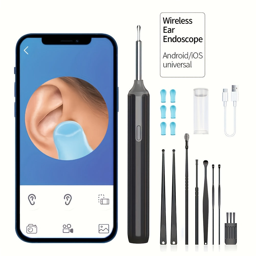 Cuckoo Yun Ear Wax Removal Tool with camera, USB-powered, rechargeable, Wi-Fi, HD scope, LED lights, and 6 ear picks. Perfect gift for earwax removal.