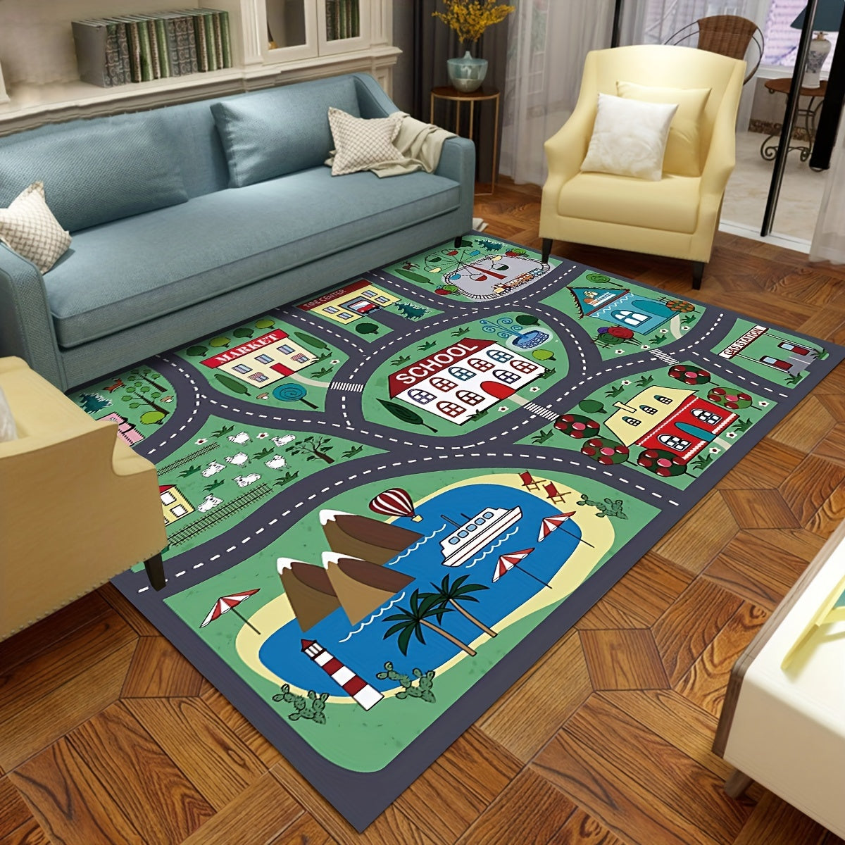 Get the 1pc Urban Road Pattern Living Room Area Rug for your home. Made from machine washable polyester with PVC backing, this non-slip, moisture-proof rug is perfect for any room in your home. Ideal for home decoration in the bedroom, kitchen, bathroom