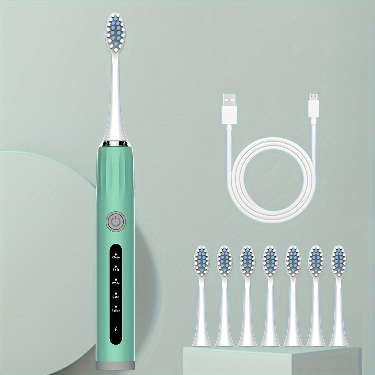 High-quality adult electric toothbrush with USB charging, 8 brush heads. Choose from 5 colors. Fully automatic, suitable for sensitive gums and teeth.