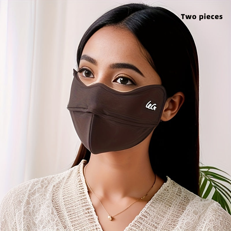 Two-pack of polyamide casual style face scarves designed for going out. These windproof, thickened 3D warmth face coverings are perfect for women. Non-stretch and expertly woven craftsmanship make them functional for keeping warm. With ear loops for