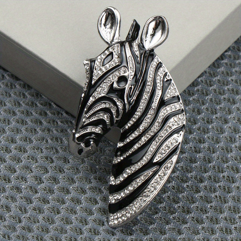 High-end, simplistic Zebra brooch featuring rhinestones and enamel, unique cartoon animal design, trendy accessory suitable for both men and women.