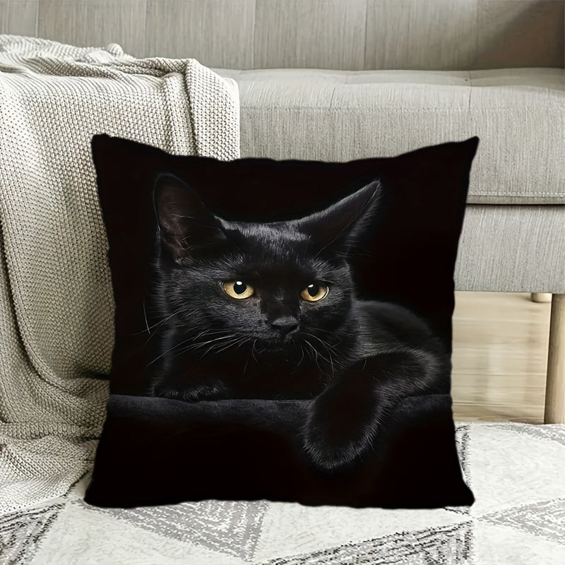 Set of 2 Ultra-Soft Pillowcases with Black Cat Print - Ideal for Cat Enthusiasts, Perfect for Bedroom, Living Room, and Car Decor (Pillow Inserts Sold Separately), Includes Picture for Sofa Decoration