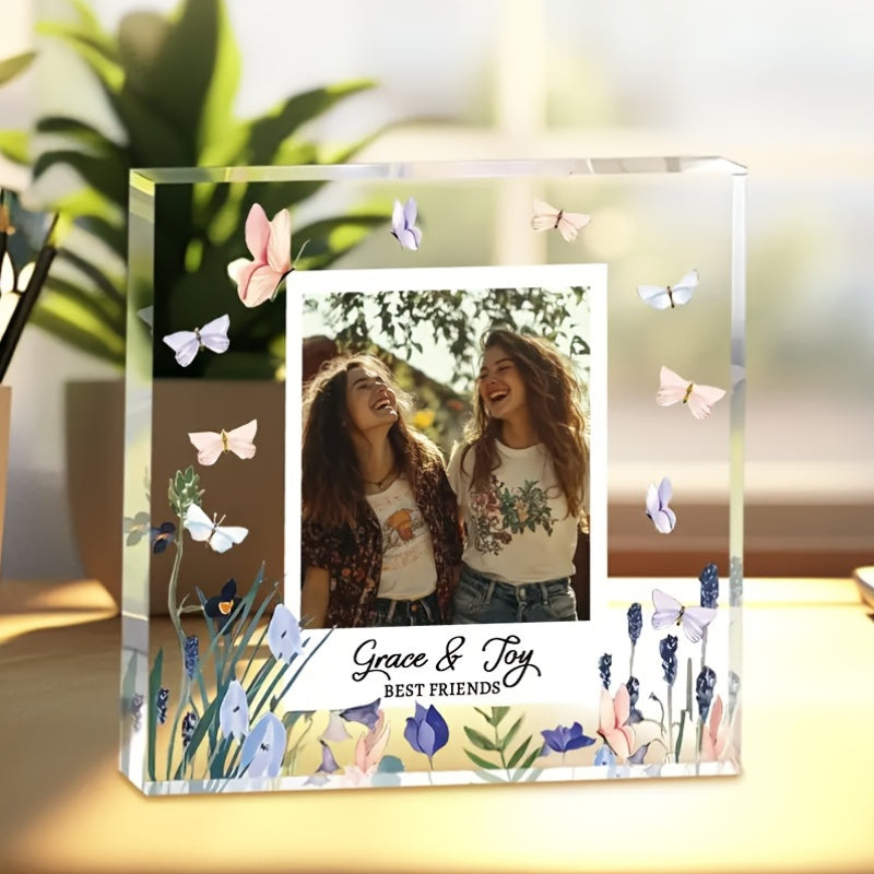 Customize your memories with a 1pc Acrylic Photo Block Frame measuring 10.01cm. This personalized Best Friends Picture Frame is a unique Friendship Keepsake, perfect for Soul Sisters, Cousins, and Aunts. It makes an ideal gift for New Year or Christmas.