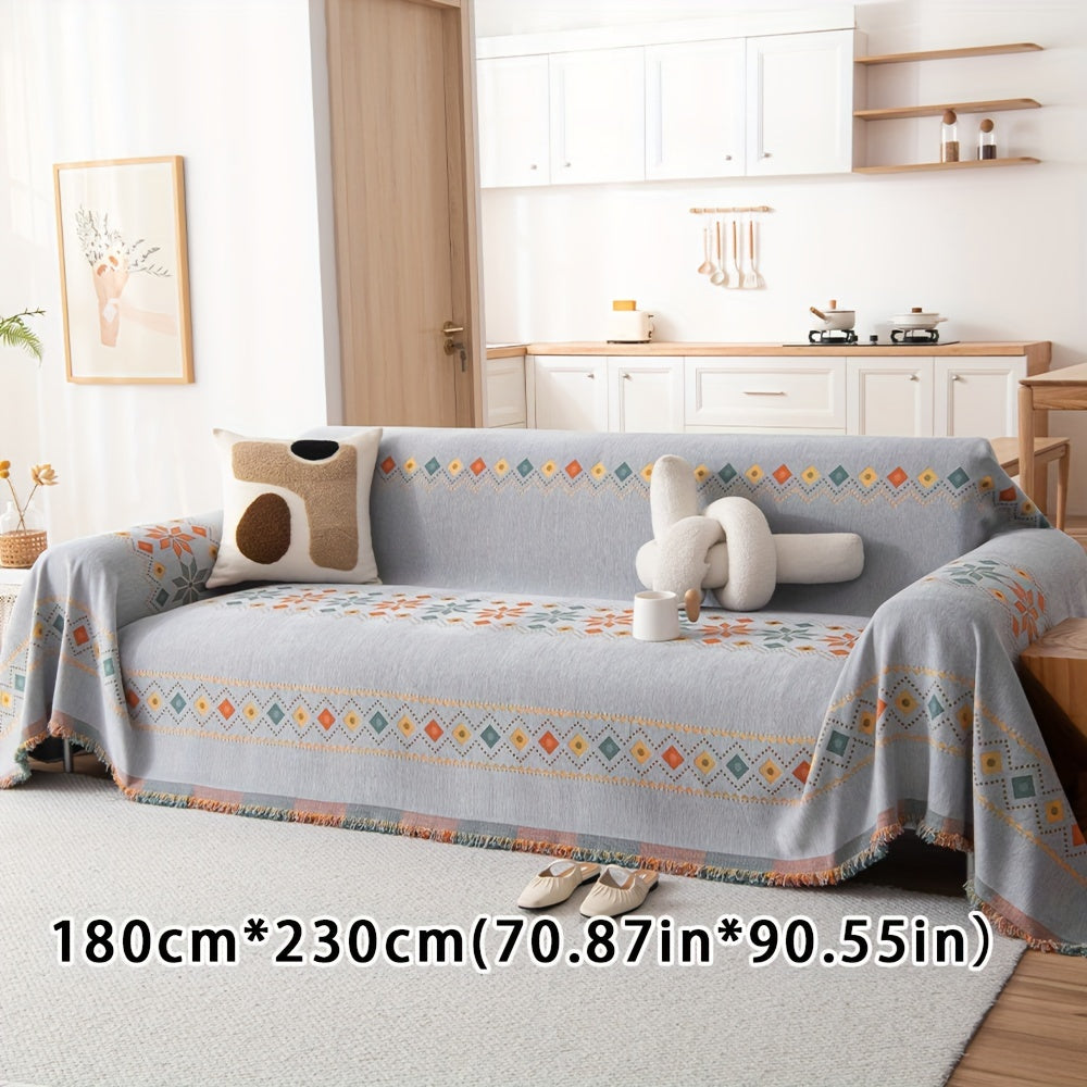 Thick Chenille Boho Sofa Throw Blanket with Pet Protection & Non-slip Design for Home Decoration.