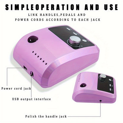 High-speed electric nail drill for professional manicures and pedicures, includes HD display and accessories for polishing and cuticle removal.