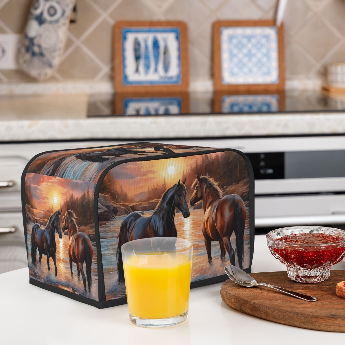 Set of 3: Stylish Horse Print Polyester Toaster Cover with Wide Groove Design for Dust and Fingerprint Protection, Splash-proof and Grease Resistant. Perfect Women's Gift, Easy to Hand Wash