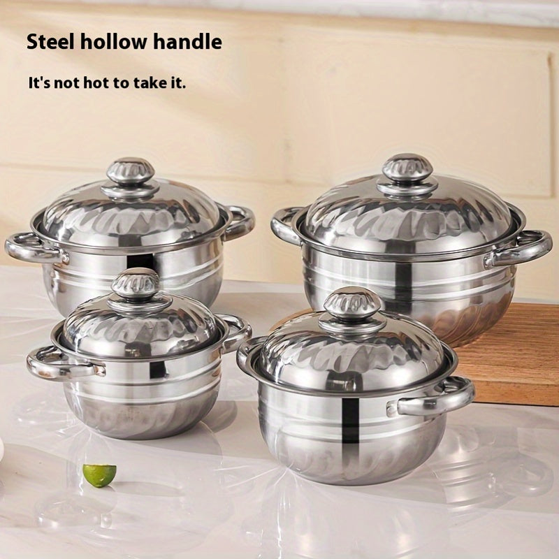 Durable Stainless Steel Soup Pot Set Includes 8 Pieces, Induction Cooker Compatible, Kitchen Cookware Gift Set with Lids for Home Cooking