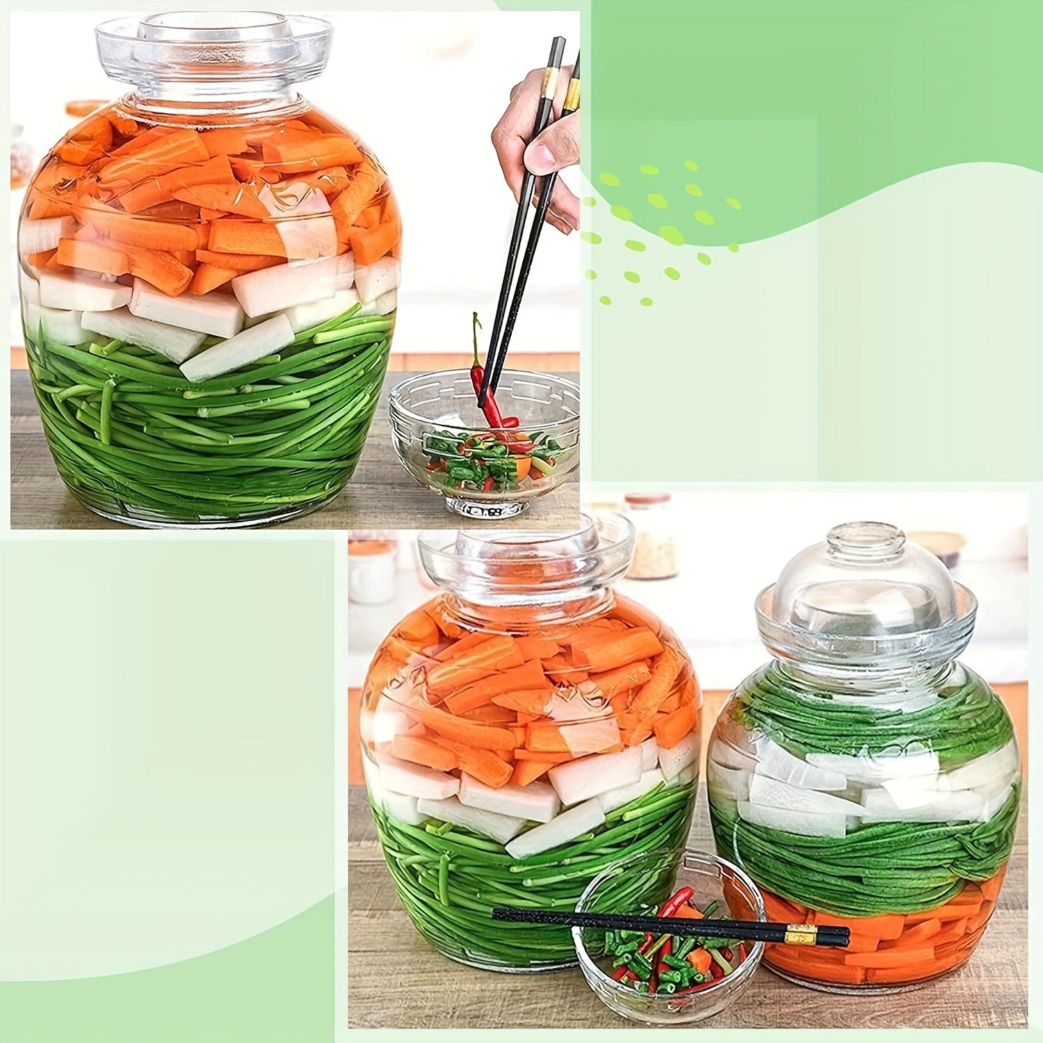 1 glass pickle jar with lid, 2500ml/84.53oz, includes cleaning brush. Random color. Perfect for fermenting pickles, kimchi, and sauerkraut.