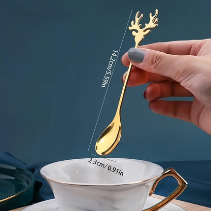 Elk Coffee Spoons - Stainless steel deer head spoon for coffee or dessert, perfect Christmas gift. Great for home, restaurant, or cafe use.