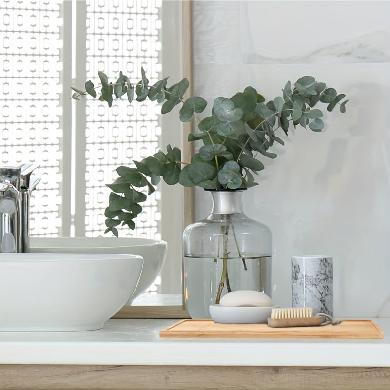 1 piece bamboo serving tray with rounded edges, ideal for bathroom or dresser use.