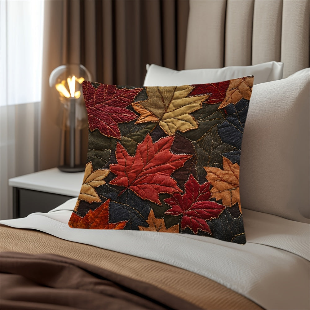 Autumn Leaves Design Pillow Cover - 1 Piece, Double-Sided, Made of Polyester, Features Zip Closure, Easy to Machine Wash, Perfect Decorative Cushion Case for Home and Holiday Decor, Size: 45.72x45.72 cm (Insert not included)