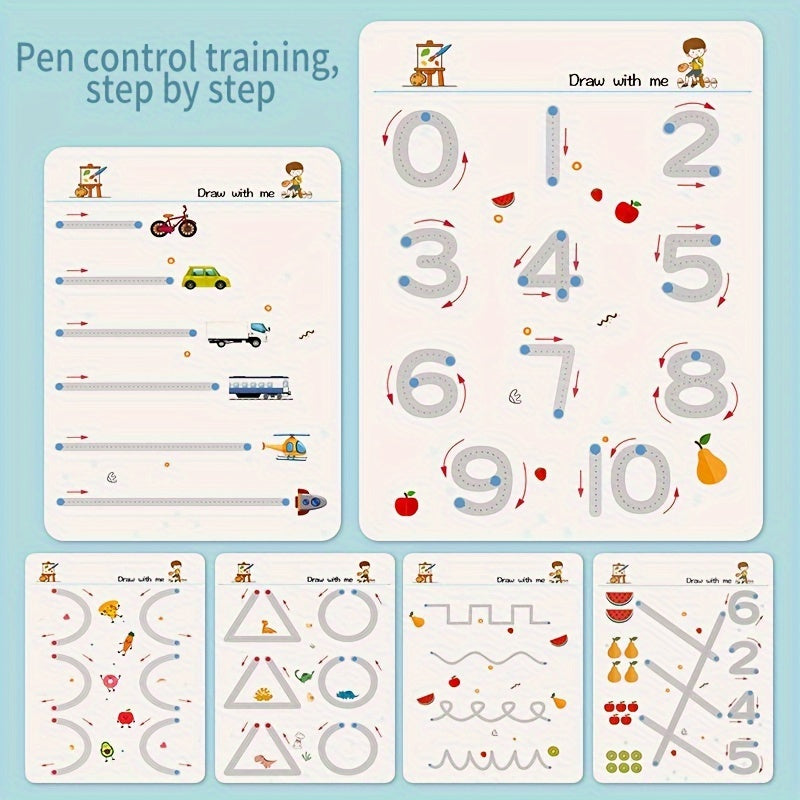 Reusable magic practice copybook set for pen control training and drawing exercises.