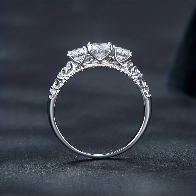 Moissanite Ring featuring 0.3-0.5 carats, set in 925 Sterling Silver with a row of Moissanite stones. Perfect for women's engagement, wedding, banquet, party, or anniversary gifts.