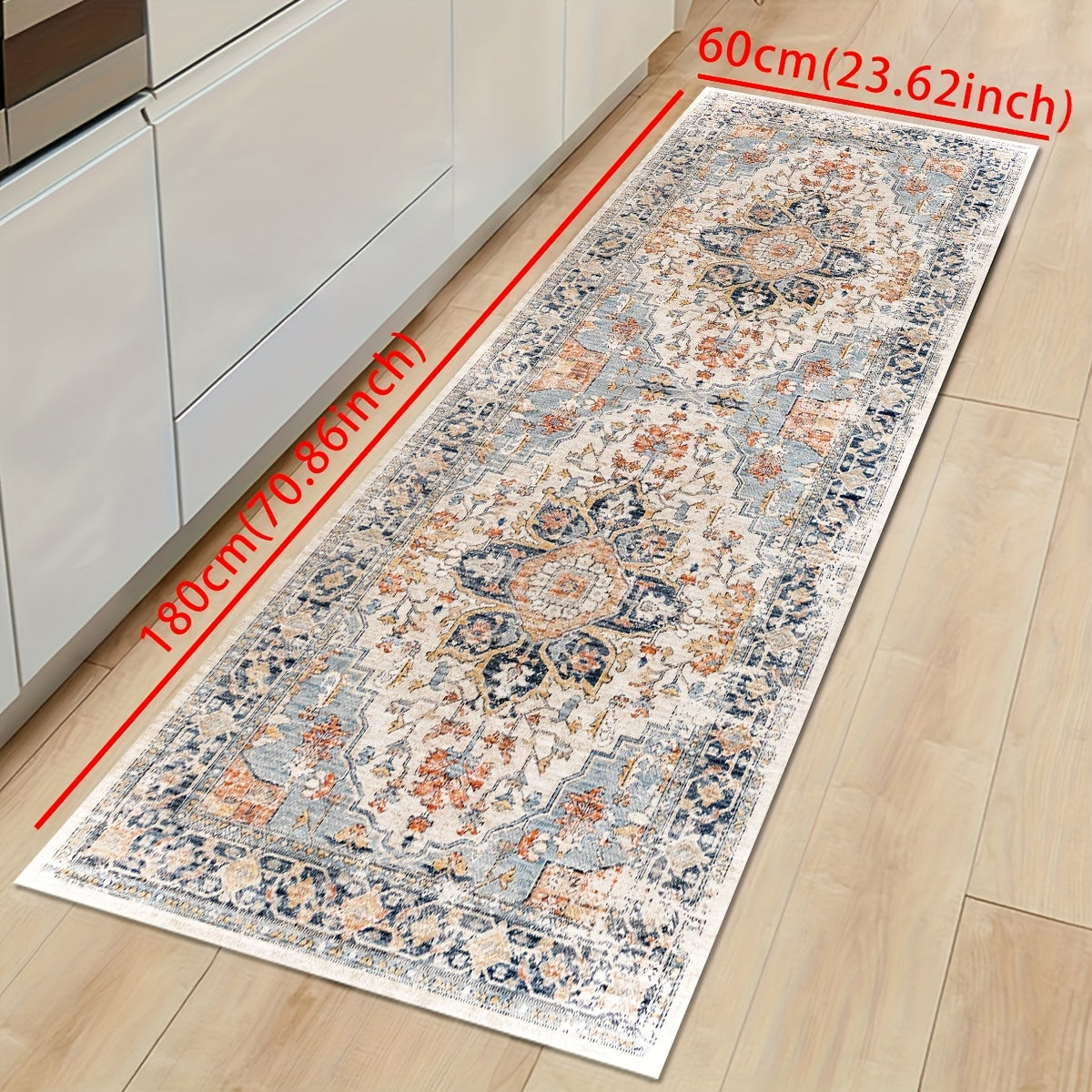 Lightweight Bohemian Light Blue Paisley Pattern Comfort Mat with Non-Slip PVC Backing - Machine Washable Polyester Kitchen Rug | Braided Weave, Medium Pile | Decorative Anti-Fatigue Runner for Kitchen, Dining, Laundry Room - Under 2.16m², Shortest Side