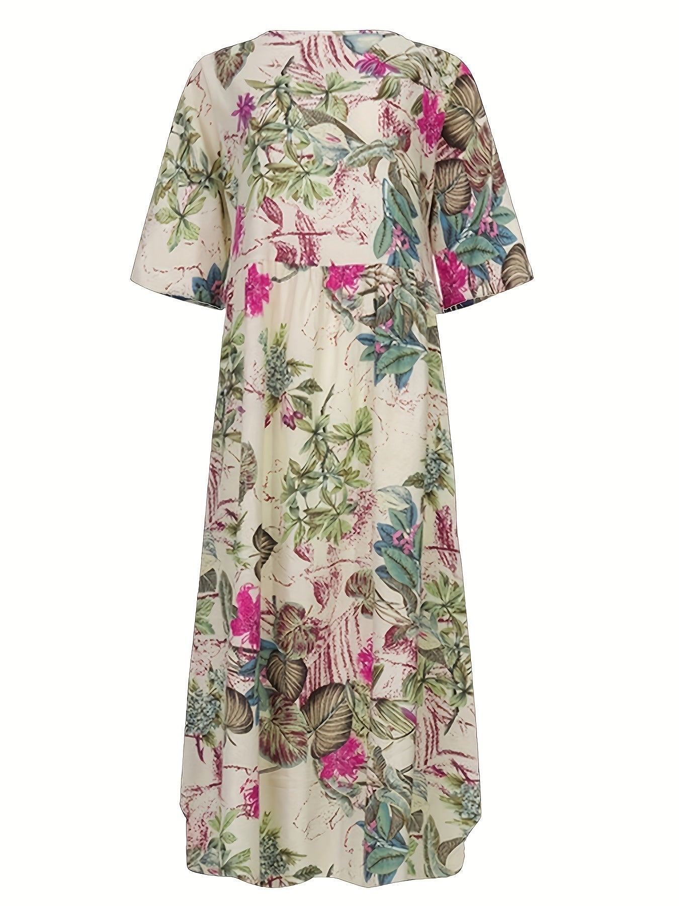 Floral Print Plus Size Dress for Spring & Summer, Casual Crew Neck Style in Women's Clothing