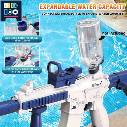 UKBOO USB rechargeable electric water gun for adults: long range, automatic squirt toy for summer outdoor and pool fun.