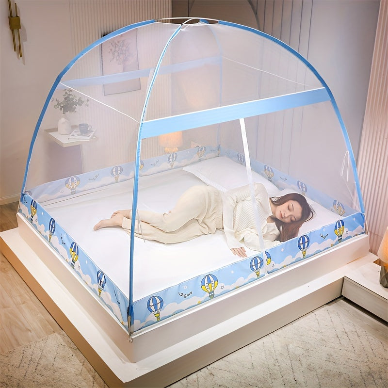 This product is a 1-piece Pop-Up Mongolian Yurt Mosquito Net designed for bedrooms. It can be set up in just 1 second and provides 360° protection. The net offers a large space and features a fun cartoon design. It serves as an anti-mosquito tent bed