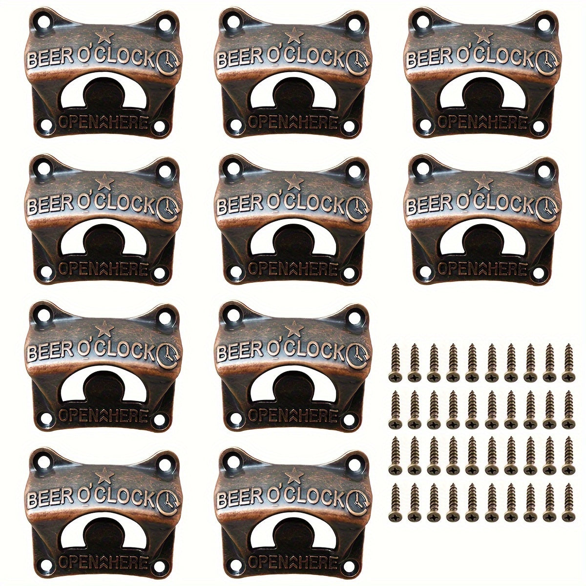 Embossed "Beer O' Clock" Cat Shape Bottle Opener Wall Mounted Retro BBQ DIY Solid Beer Opener Tools, Kitchen Gadgets.