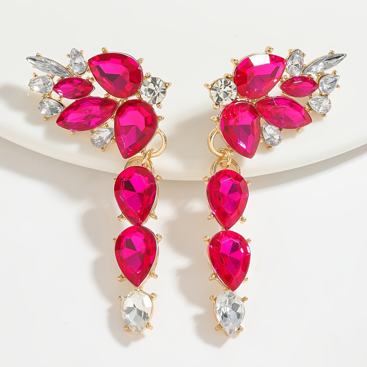 Exquisite Pink Rhinestone Dangle Earrings with Irregular Square & Teardrop Shapes, Crafted from Alloy with Stainless Steel Posts, Stylish Wing Design, Ideal Valentine's Day Gift, Timeless Jewelry for Women suitable for Any Occasion.