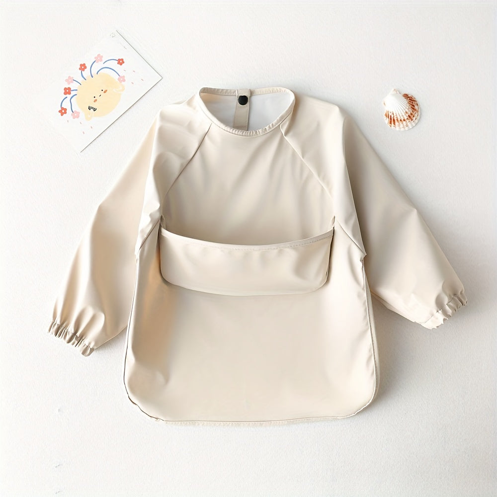 Children's Long-sleeved PU Smock with Bib, Soft Waterproof Bib in Plain Color, Anti-dirty Feeding Bib - Perfect Easter Gift