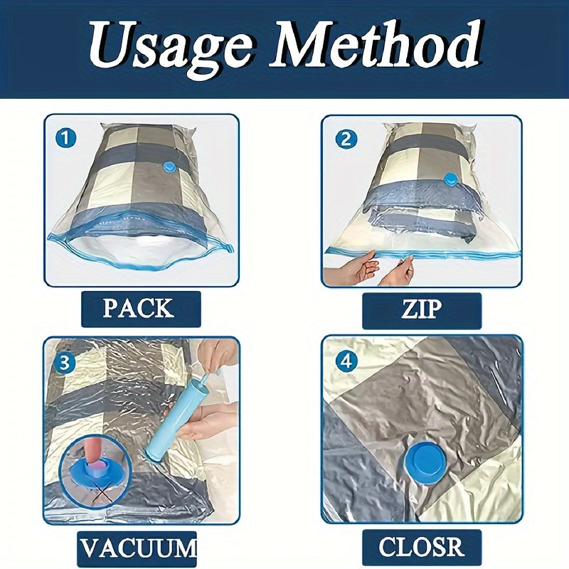 Save space on travel accessories with a set of 6-pack rectangle plastic space saver bags. These dustproof seal storage containers come with a hand pump for easy vacuum compression. Perfect for dorms, closets, wardrobes, and bedrooms. Ideal for organizing